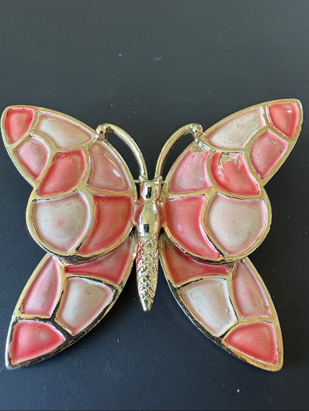 Hollycraft Vintage Gold-Tone Pink Butterfly Brooch